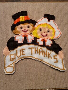 Thanksgiving Cross Stitch banner that reads "Give Thanks"